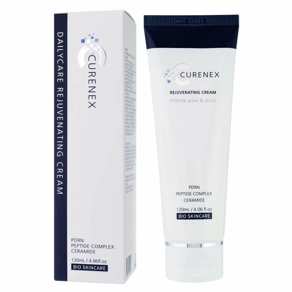 Rejuvenating cream tube and box, white tube with navy-blue top