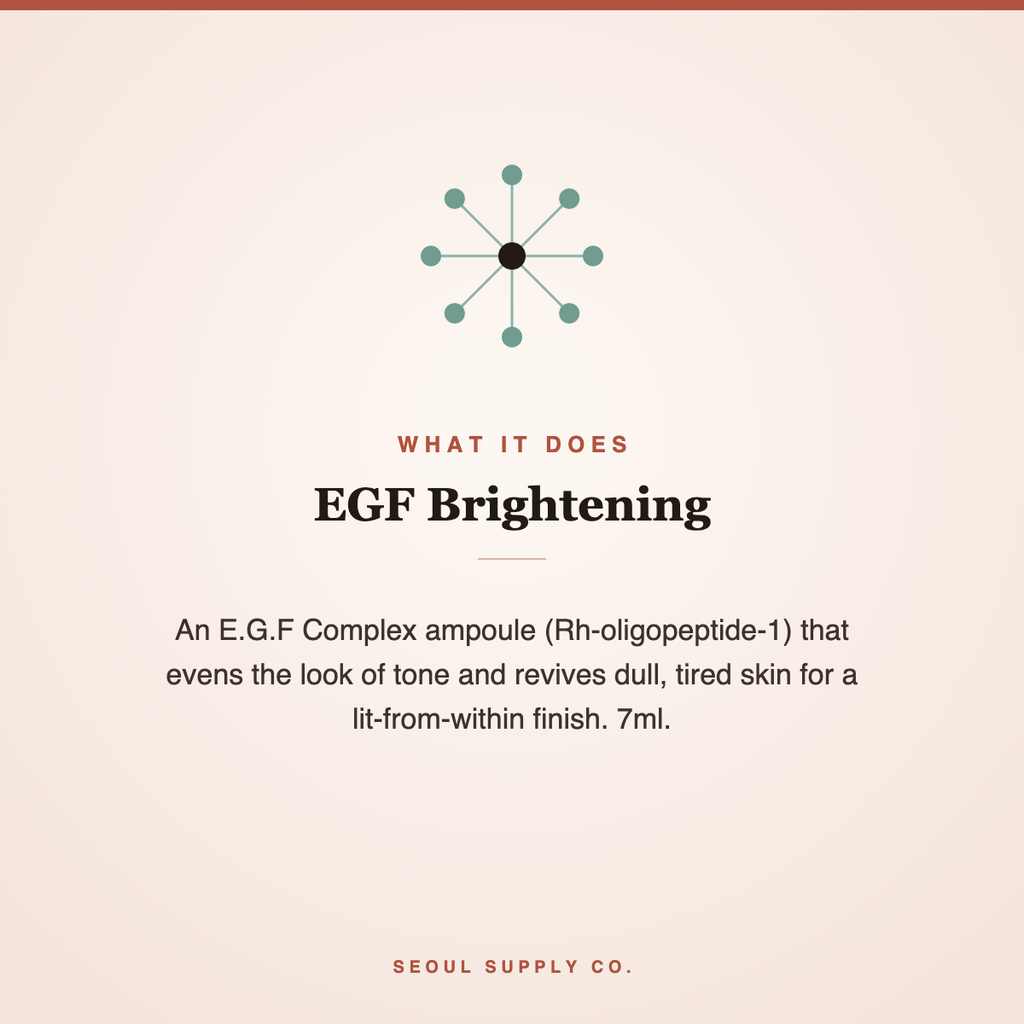 EGF Brightening ampoule information card with benefits and product description text