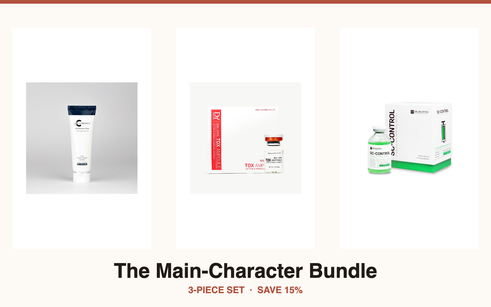 Skincare bundle 3-piece set with cream tube and boxed products