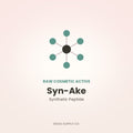 Syn-Ake peptide powder front label with molecular icon and brand text